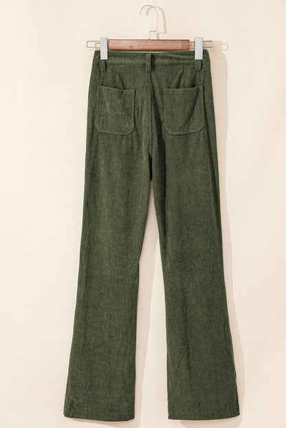 High Waist Square Pockets Corduroy Pants | Green