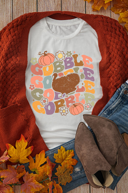 Thanksgiving Gobble Turkey Graphic Tee | White