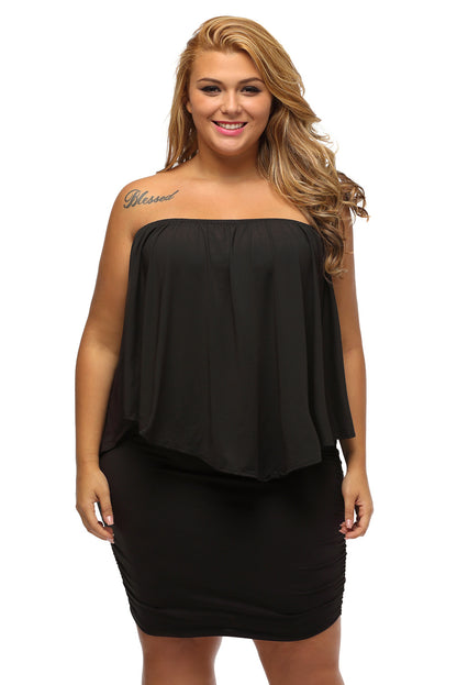 Plus Size Dressing Layered  Mini Poncho Dress | Black