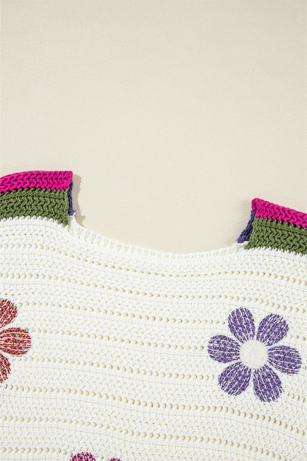 Daisy Flower Pointelle Knit Sweater | White