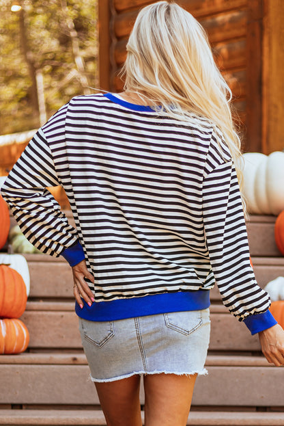 Glitter Halloween Pumpkin Print Oversized Sweatshirt | Black Stripe