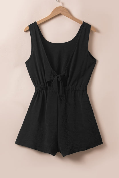 Knotted Backless Elastic Waist Sleeveless Romper | Black