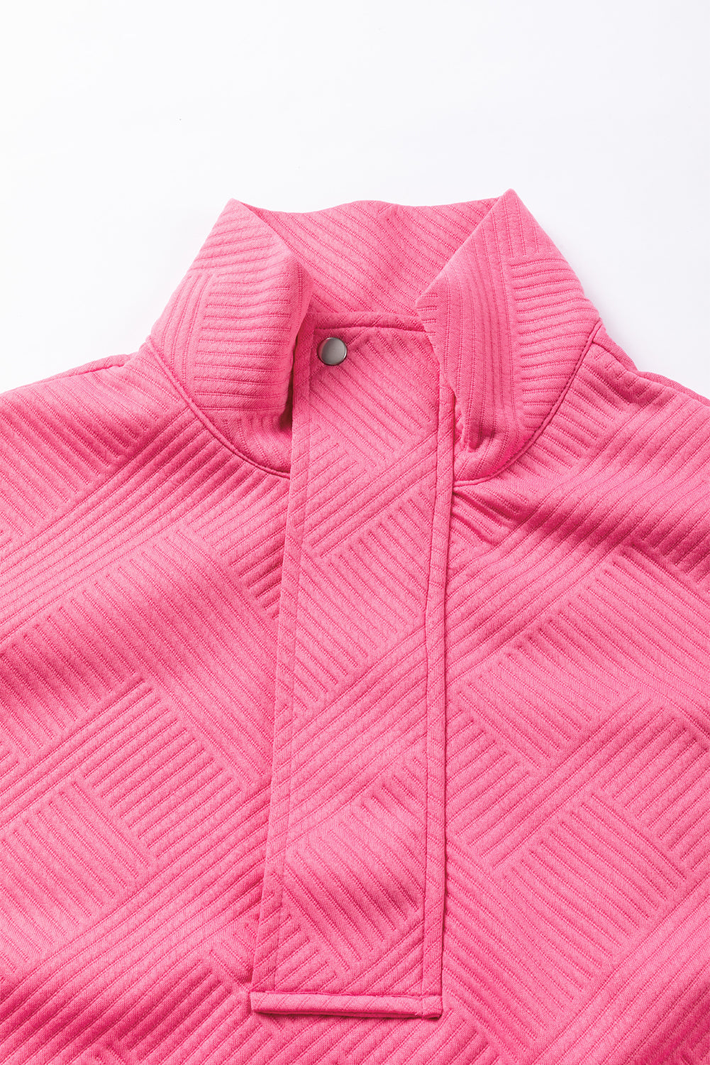 Textured Zipped Neckline Kangaroo Pocket Sweatshirt | Bright Pink