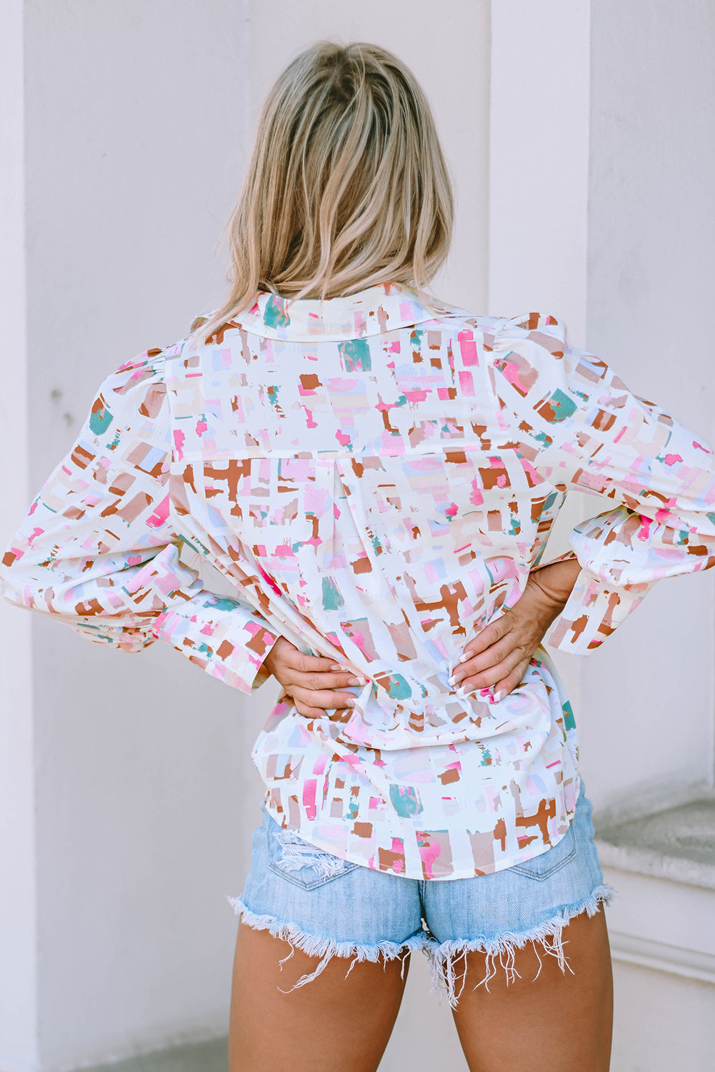 Abstract Print Lantern Sleeve Casual Shirt | Multicolour