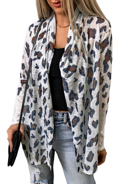 Vintage Leopard Print Open Cardigan | White