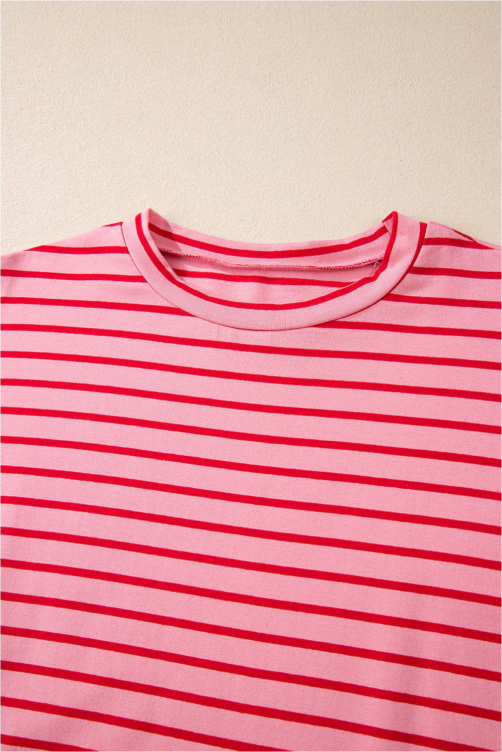 Striped 3/4 Sleeve Round Hem Shift T Shirt Dress | Strawberry Pink