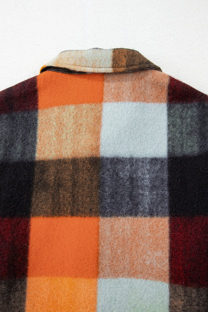 Plaid Print Flap Pocket Long Jacket | Orange