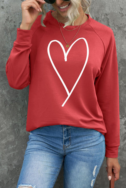 Fiery  Simple Heart Graphic Valentine'S Sweatshirt | Red