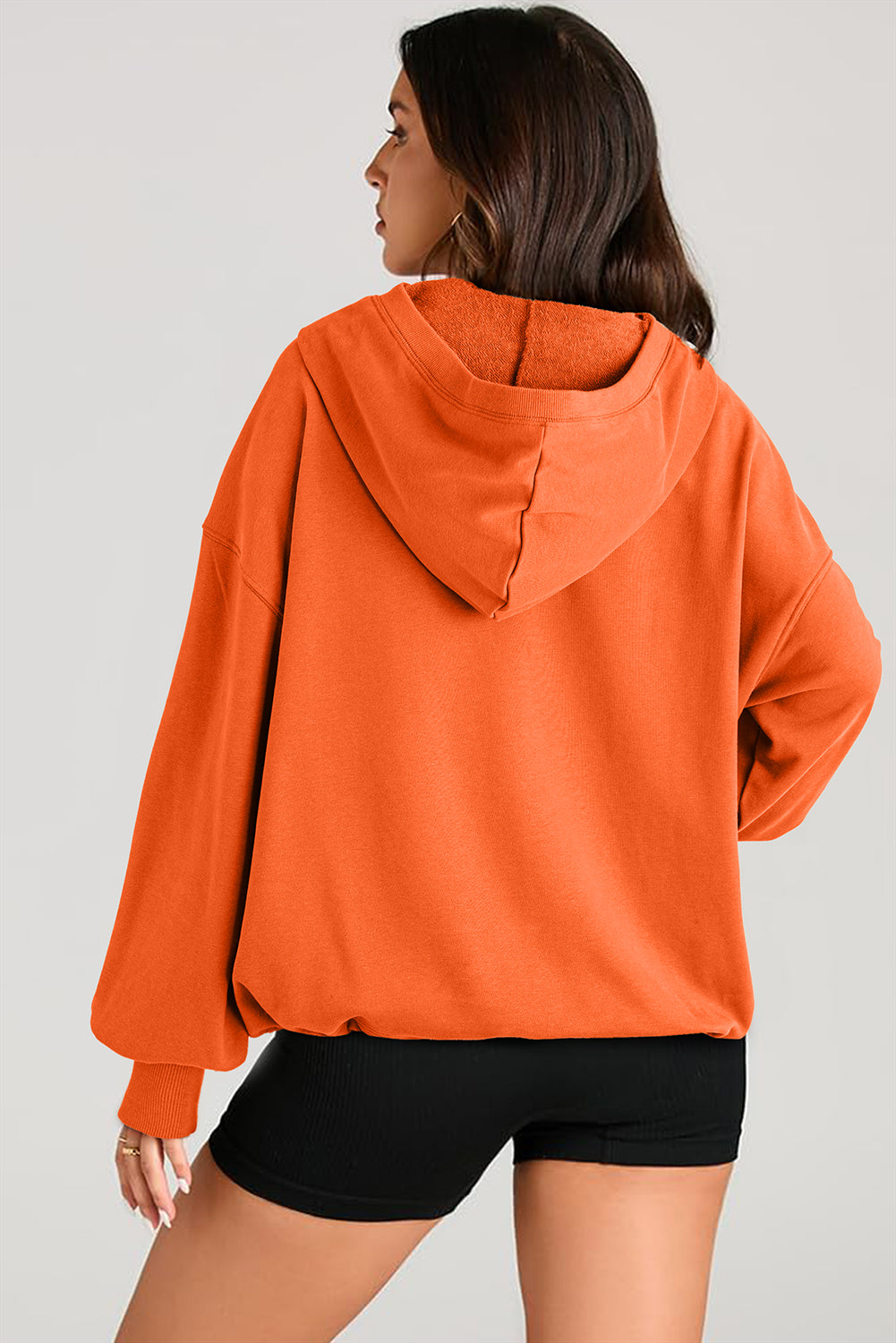 Solid Kangaroo Pocket Half Zipper Oversized Hoodie | Orange