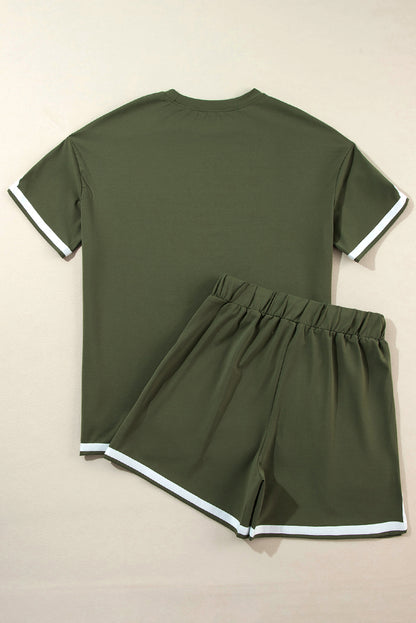 Contrast Trim Tee And Shorts Set | Vineyard Green