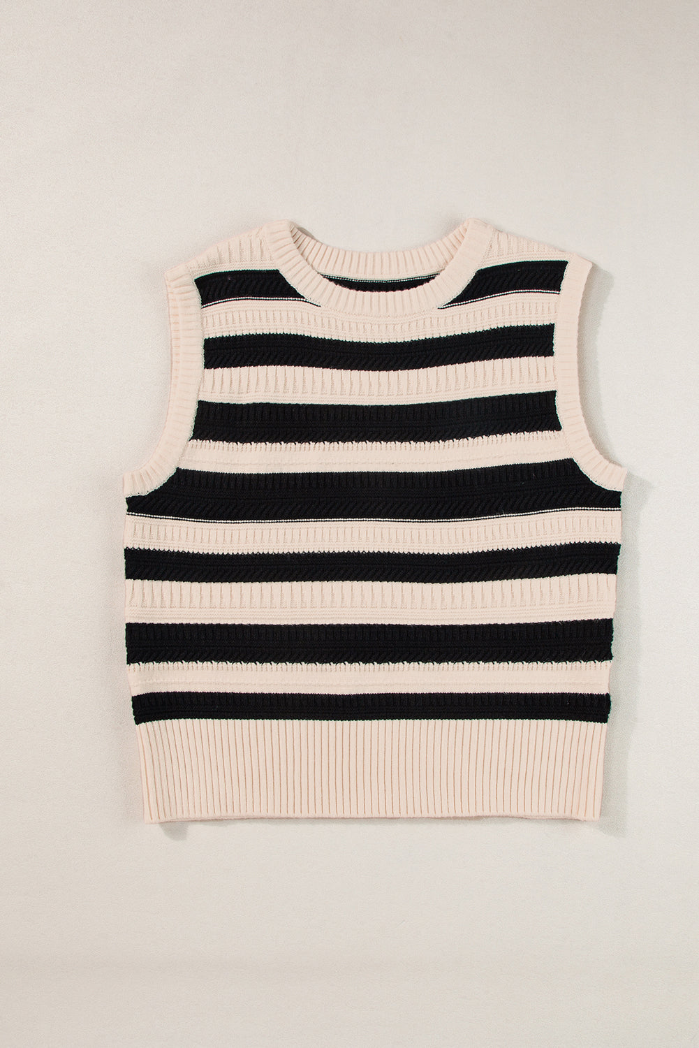 Ribbed Trim Knitted Sweater Vest | Black Stripe