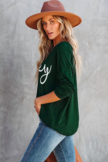 Lucky Clover Graphic Print Long Sleeve Top | Green