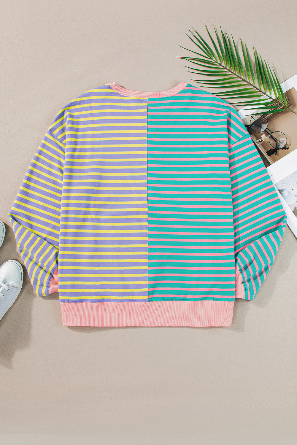 Colourblock Drop Shoulder Oversize Sweatshirt | Sky Blue Stripe