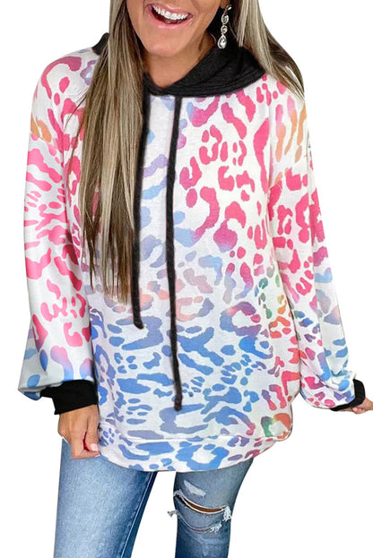 Colourful Leopard Drawstring Splicing Hoodie | Multicolour