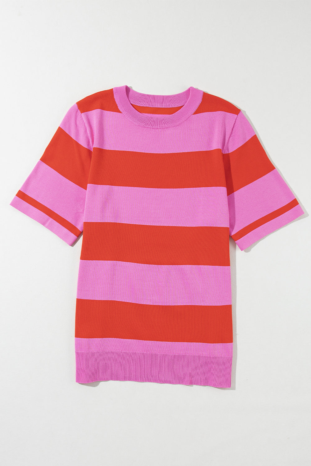 Colourblock Striped Knitted T Shirt | Bright Pink