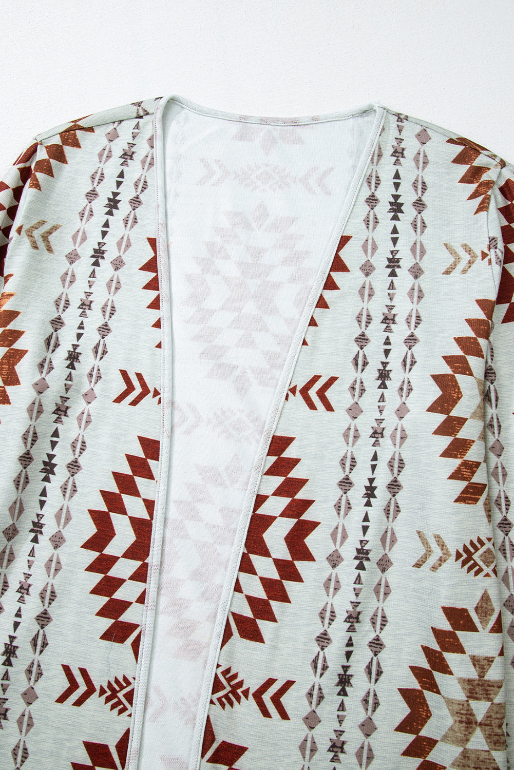 Western Aztec Printed Open Front Long Cardigan | Brown