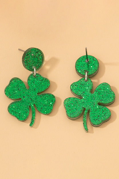 St Patricks Shamrock Shape Stud Earrings | Blackish Green