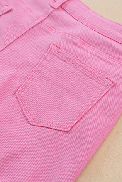 Solid Colour Distressed Denim Shorts | Rose