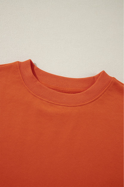 Plain Drop Shoulder Crewneck Pullover Sweatshirt | Orange