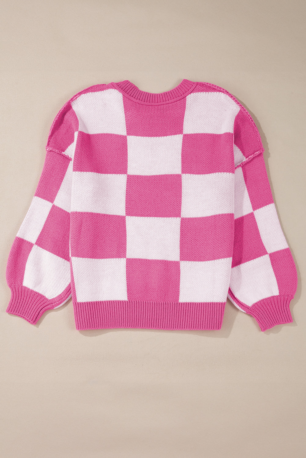 Checkered Bishop Sleeve Sweater | Rose