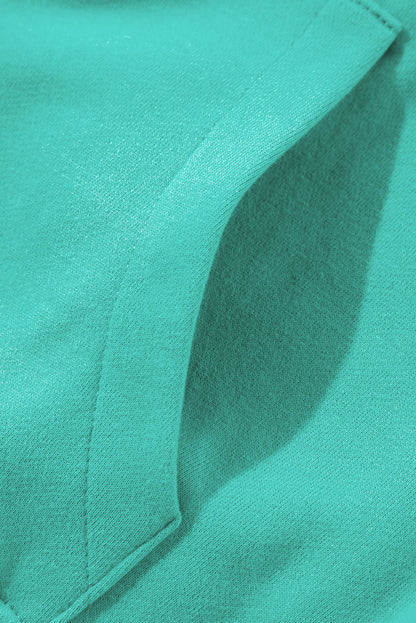 Fleece Lined Zip Up Stand Collar Thumbhole Sleeve Sweatshirt | Sea Green