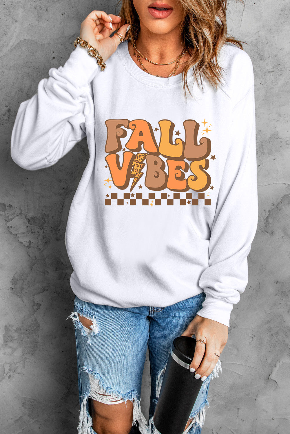 Fall Vibes Graphic Drop Shoulder Sweatshirt | Beige