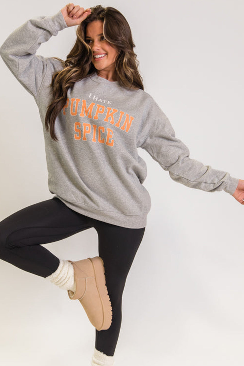 I Hate Pumpkin Spice Printed Pullover Sweatshirt | Gray