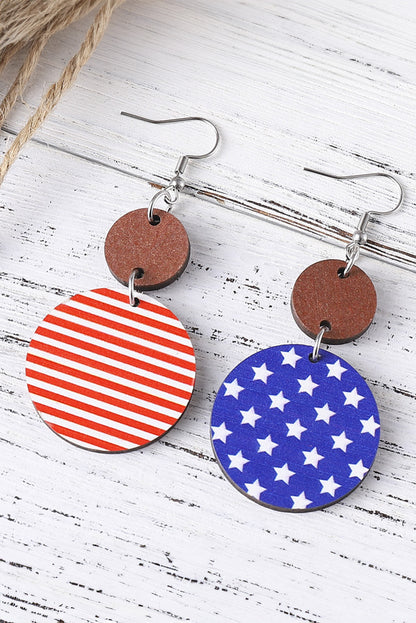 4Th Of July Wooden Flag Earrings | Dark Blue