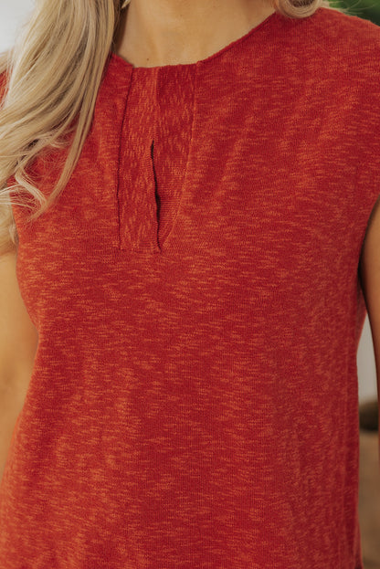 Solid Colour Split V Neck Short Sleeve Sweater | Orange