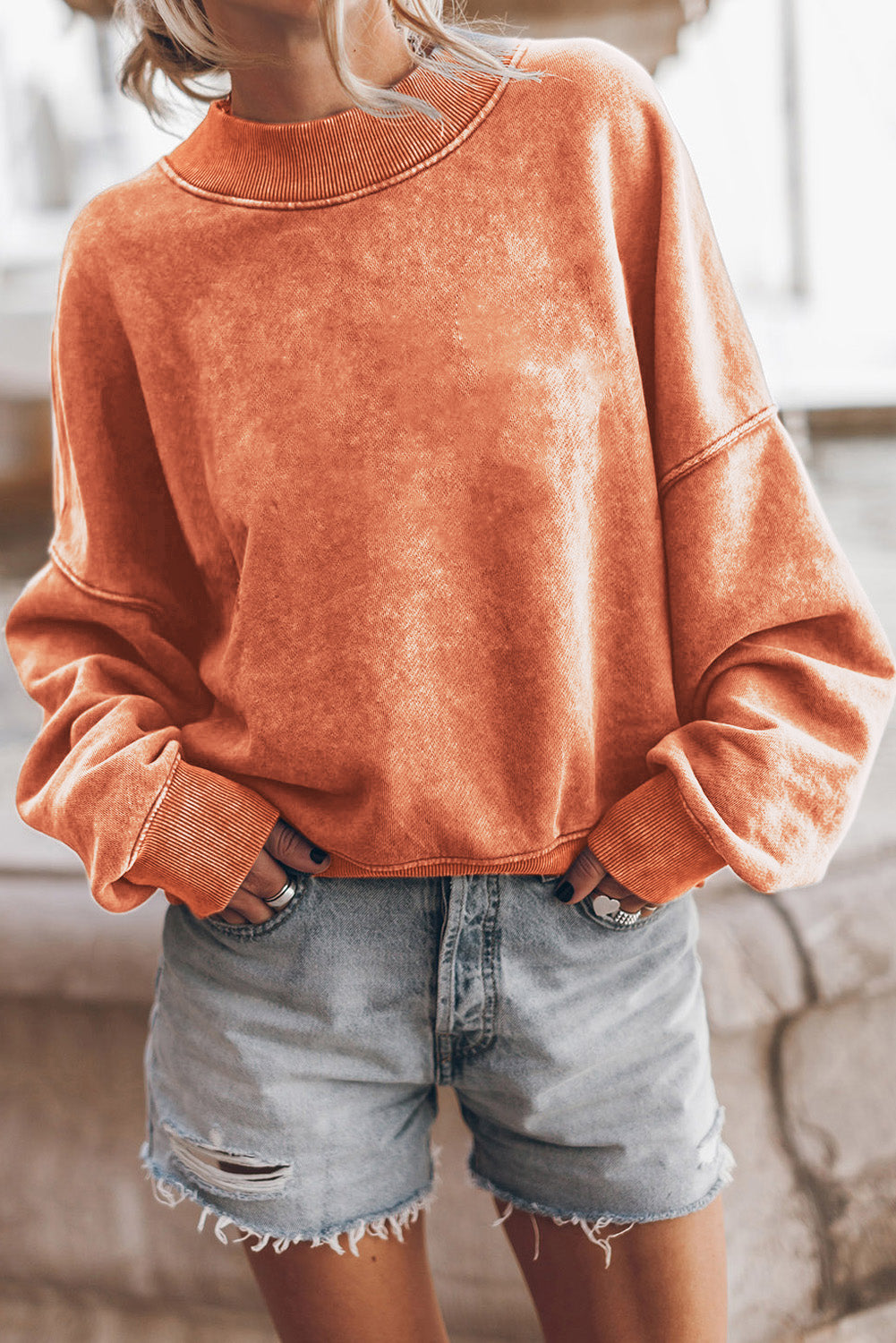 Drop Shoulder Crew Neck Pullover Sweatshirt | Orange