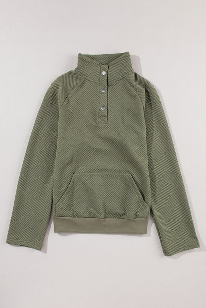 Textured Knit Buttoned Kangaroo Pocket Sweatshirt | Laurel Green