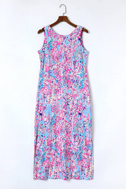 Abstract Floral Print Sleeveless Maxi Dress | Purple