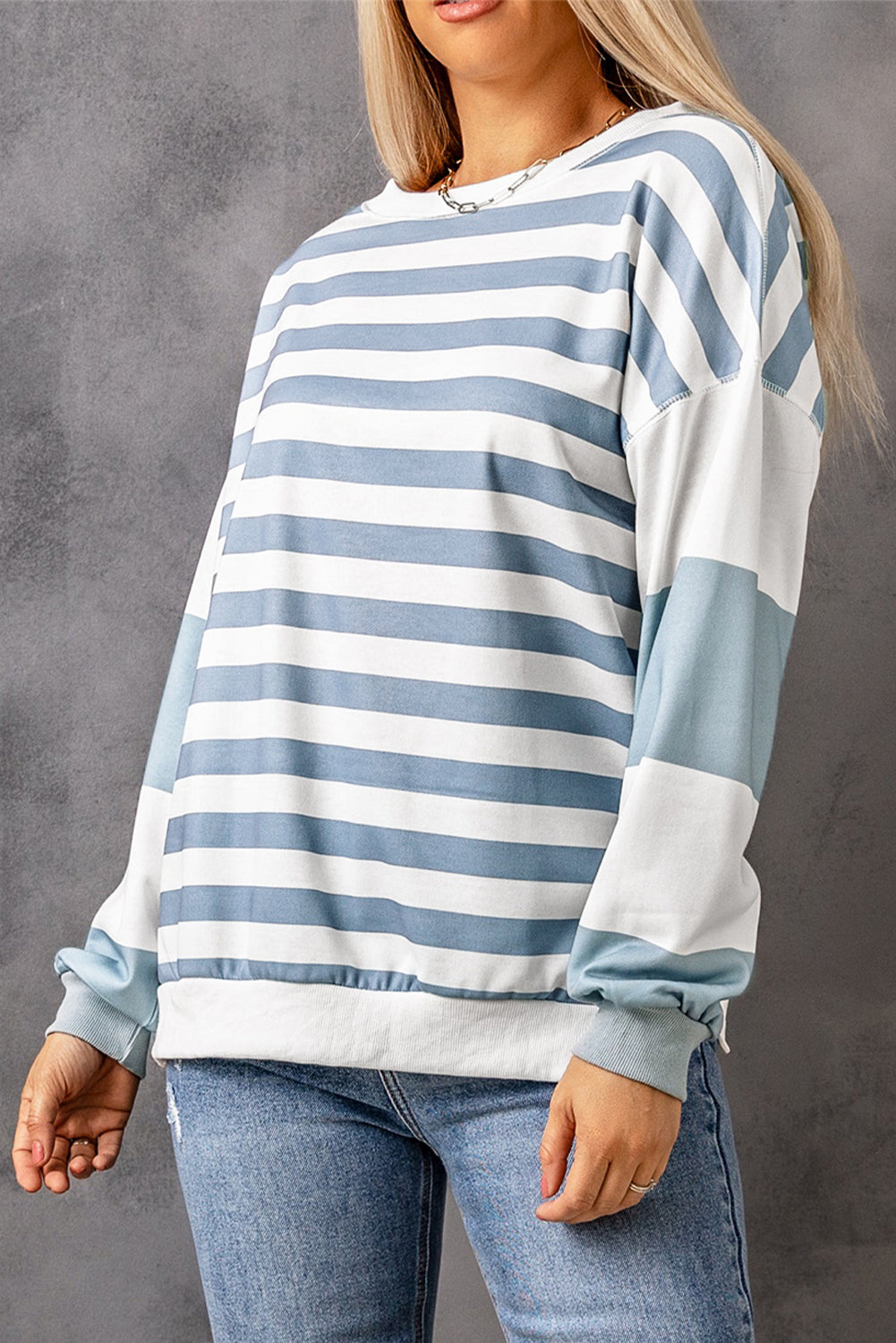 Drop Shoulder d Pullover Sweatshirt | Stripe