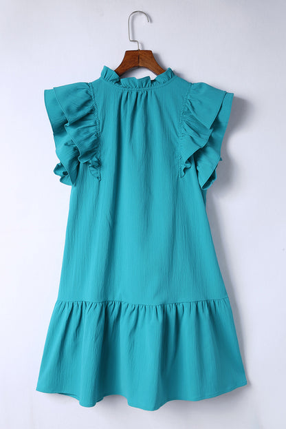 Tiered Ruffled Sleeves Mini Dress With Pockets | Green