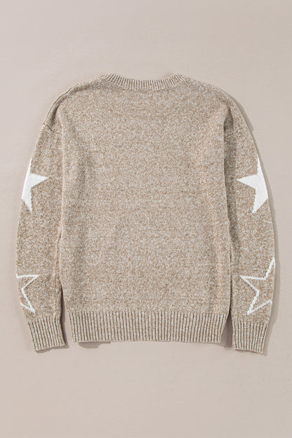 Star Pattern Drop Shoulder Sweater | Khaki