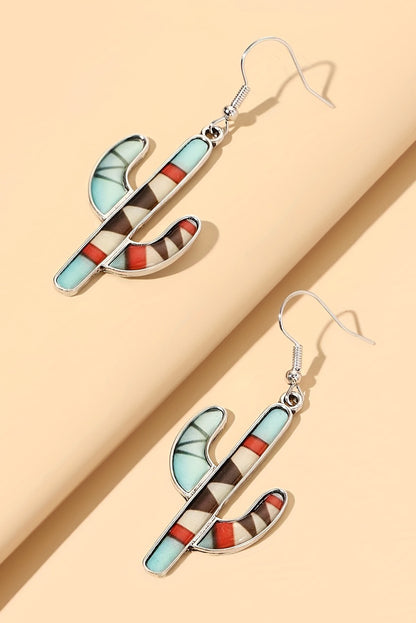 Western Cactus Alloy Dangle Earrings | Light Blue