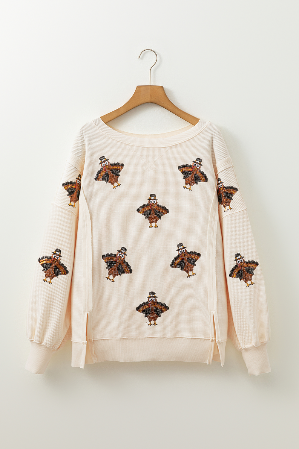 Thanksgiving Turkey Waffle Oversized Knit Top | White