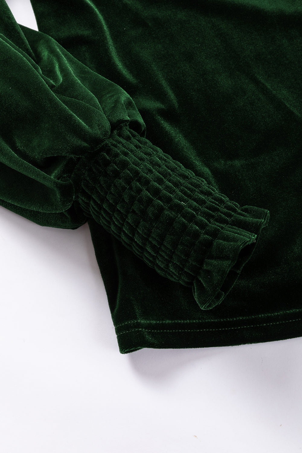 Mock Neck Puff Sleeve Velvet Blouse | Blackish Green