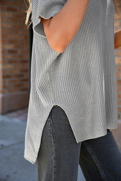 Short Sleeve Side Slit Oversized Sweater | Gray