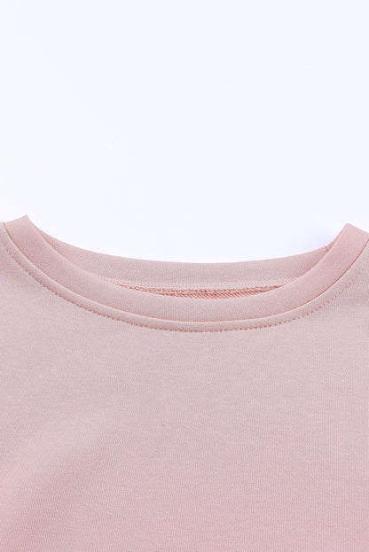 Crew Neck Slit Buttons Sweatshirt | Pink