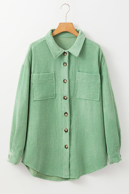 Patched Pocket Button Up Corduroy Shacket | Mist Green