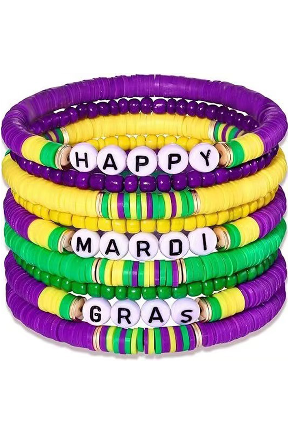 Happy Mardi Gras Beaded Layered Bracelet Set | Tillandsia Purple