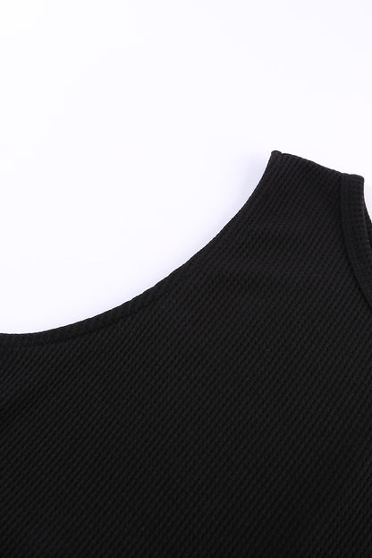 Crew Neck Waffle Tank Top | Black