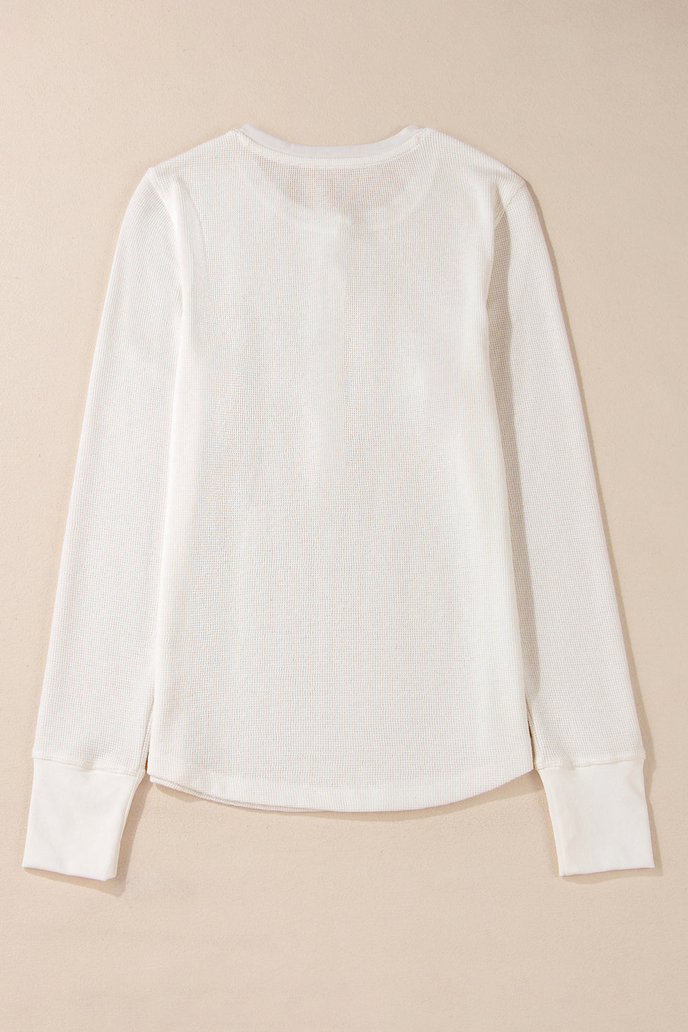 Solid Colour Waffle Half Button Long Sleeve Top | White