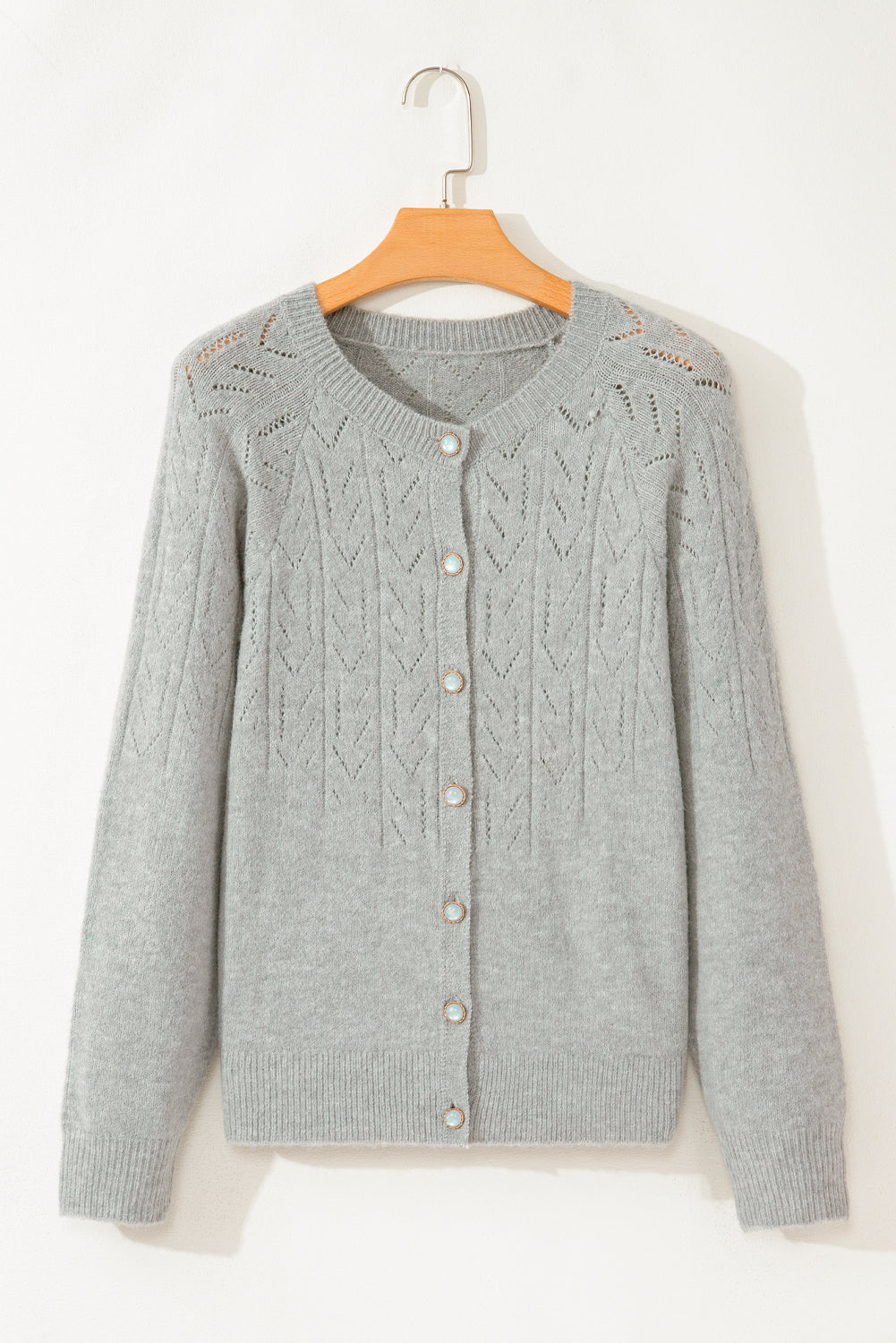 Hollow Out Buttoned Knit Cardigan | Green