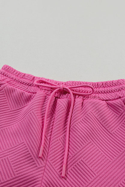 2 Piece Solid Textured Drawstring Shorts Set | Strawberry Pink