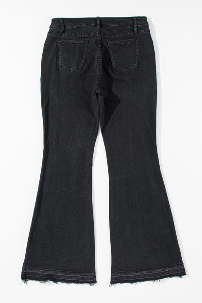 High Waist Button Front Flare Jeans | Black