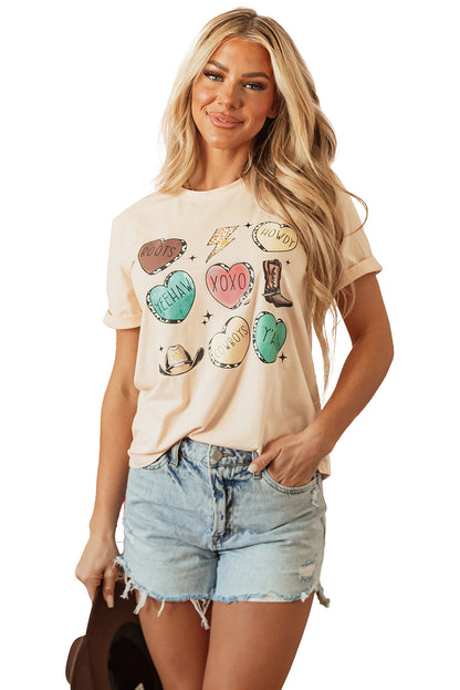 Western Fashion Valentine Graphic T-Shirt | Khaki