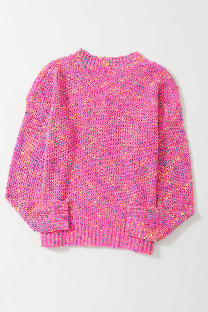 Colourful Spots Knitted V Neck Casual Sweater | Dark Pink