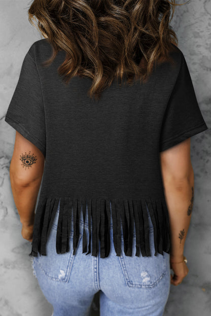 Nashville Forever V Neck Fringed Graphic Tee | Black